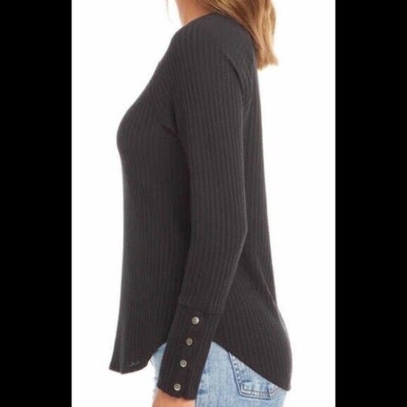 Chaser Women’s Black Long Sleeve Waffle Knit Thermal Top Button Cuffs Sz XLarge - Picture 9 of 14